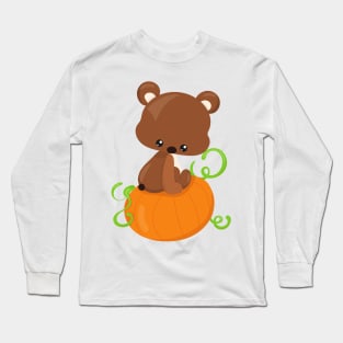 Thanksgiving Bear, Cute Bear, Little Bear, Pumpkin Long Sleeve T-Shirt